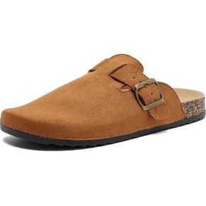 Womens Mens Suede Clogs Leather Mules Comfort Cork Footbed Antislip House Sandals Arch Support Potato Shoes with Adjustable Buckle