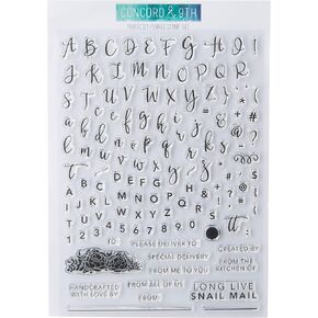 Concord & 9th - Perfectly Penned Stamp Set- 134 Clear Stamps on 6" x8" Sheet of Letters, Numbers and Symbols for Cardmaking- Birthday Card - Mothers Day - Valentines Card - DIY Papercrafting