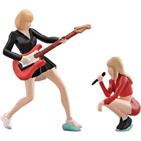 Painted Figure 1:64 Scale Mini Model Trains Architectural Plastic People Figures，Girl Band Vocalist/Guitarist Combo. Decorative Ornaments for Miniature Scenes