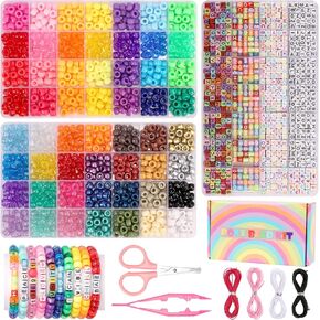 Pizooro Bracelet Making Kit 2400 Pcs Bracelet Beads, 56 Colors Pony Beads in Bead Organizer, 1400 Kandi Beads + 1000 Letter Beads, Jewelry Craft Supplies for Friendship Bracelets, DIY Gifts for Teens
