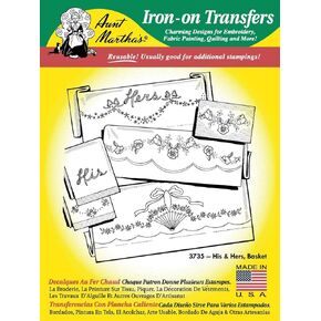 His & Hers Towels/Pillowcases Aunt Martha's Hot Iron Embroidery Transfer