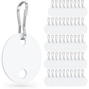 Uniclife 50 Pcs Key Tags 1 Inch Plastic Key Chain Tags with Metal Snap Hooks Double-Sided Writable White Tags Sturdy Key Item Identifiers for Home and Office