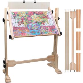 Needlework Table and Adjustable Embroidery Stand, Cross Stitch Hoop Stand, Beech Wood Tapestry Cross Stitch Embroidery Frame Holder(54.5x41.6 cm (21.5" x 16.3"))or(112.5x41.6 cm (44.3" x 16.3"))