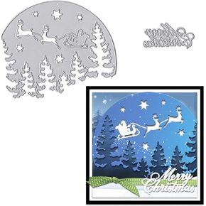 Hying Christmas Trees Cutting Dies for Card Making, Xmas Sleigh Die Cuts Christmas Words Dies Stencils Embossing Template for Craft Scrapbooking DIY Photo Album Decorations