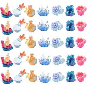 35pcs Mini Resin Ocean Landscape Decorative Ornament, Tiny Drift Bottle Coral Seashell Conch for DIY Aquarium Potted Micro Fairy Garden Dollhouse (Ocean Landscape, 35)