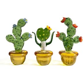 Miniature Glass Cactus, Dollhouse Cactus, Handmade Glass Potted Plants, Mini Glass Succulent, for Cactus Lovers, Fairy Garden, Diorama, Dollhouse Decoration (Red Flower)