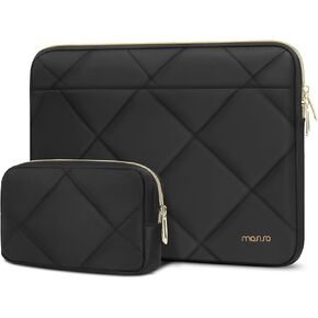 MOSISO 13-14 inch Laptop Case, 13.3 inch Laptop Sleeve Compatible with MacBook Air 13 13.6 M3 M2 M1/Pro 13/Pro 14, HP Dell ASUS Lenovo, Rhombus Quilted Horizontal Bag Cover with Small Case, Black
