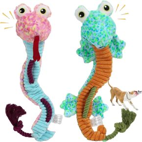 Crinkle Dog Toy Cute Plush Puppy Toys, No Stuffing Dog Squeaky Toy Tough Dog Rop Toy, Fun Dog Stuffed Animals Chew Toy Stuffless Dog Pull Toy for Small Medium Large Dog Toy Set, Snake + Lizard