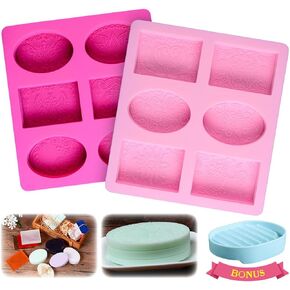 SJ Silicone Soap Molds, 12 Patterns Rectangle & Oval Silicone Molds for Soap Making 2Pcs
