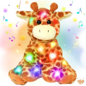 Hopearl LED Musical Stuffed Giraffe Lighting Up Singing Plush Toy Adjustable Volume Lullaby Animated Soothe Birthday Festival for Kids Toddlers Boys Girls, Orange, 11''