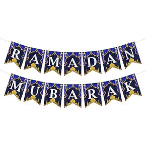 Ramadan Mubarak Paper Banner Decorations - Happy Ramadan Kareem Party Decorations Hanging Bunting Banner Garland Party Decorations, Ramadan Sign Backdrop for Home Wall Indoor Outdoor