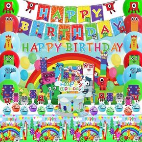 Happy Birthday Decorations Party Decorations Set includes Banner, Balloon, Cake Topper and Cupcake Topper, Tablecloth Party Supplies