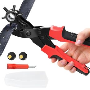 Leather Hole Punch Tool for Belts Watch Bands Handbag Straps Crafts, Heavy Duty Leather Hole Puncher, Punch Plier, 6 Hole Paper Punch, 10 Sheet Capacity, Rotary Hole Puncher