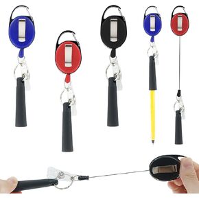 3 Pack Retractable Pen Holder, Heavy Duty Silicone Pen Holder and Metal Pen Clip with Thick Nylon Cable, Self Retracting Reel & Tight Metal Belt Clip for Carpenter Pencil, Waiters, Handicraft Maker