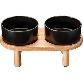 Elevated Bowls Ceramic for Large Dogs, Dog Food and Water Bowl Set with Wood Stand, 7.5 Cups Dog Bowl Raised, 61OZ, Black
