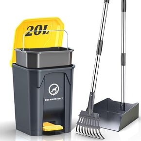 Outdoor Dog Poop Trash Can & Plastic Pooper Scooper Set for Yard - 20L/5.2 Gallen Dog Waste Trash Can Pet Waste Disposal Station with Inner Bucket (Trash Can + Metal Pooper Scooper)