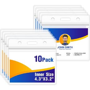 10Pack Vertical ID Badge Holder-Extra Thick Clear ID Card Holder with Waterproof Resealable Zip-Name Tag Holder for Nurses, Office and School