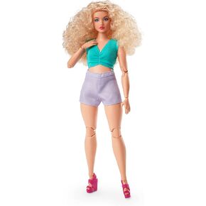 Barbie Looks Fashion Doll with Curly Blonde Hair Dressed in Ruched Crop Top & Satiny Lavender Shorts, Posable Collectible Made to Move Body