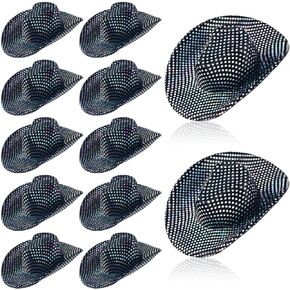 Sotiff Mini Disco Cowboy Hat Tiny Light up Holographic Space Cowgirl Hat Neon Party Decor for Party Doll, 12 Pcs(Silver)