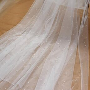 Quality Bride viel Pearls Tulle 180"x63" for Dresses Off White(Light Ivory) Tull Fabric
