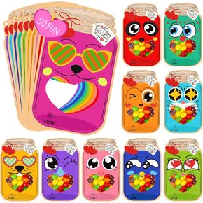 Natonhi 50 Pack Valentine Day Cards for Kids, Fun Mason Jar Valentines Day Candy Card, Kid Bulk Valentines Day Exchange Cards for Classroom School Party Favors(Candy Not Included)