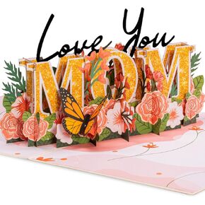 Paper Love 3D Love You Mom Pop Up Mothers Day Card, For Mom, Wife, All Occasion - 5" x 7" Cover - Includes Envelope and Note Tag