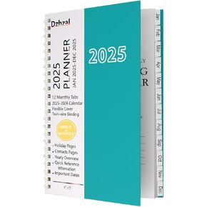 2025 Planner Weekly and Monthly, 5.5" x 8" Yearly January to December 2025 Spiral Bound with 12 Monthly Tabs, Flexible Cover, Wirebound, 100Gsm Thick Paper, Enterprise