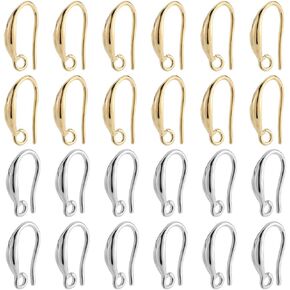 1 Box 48Pcs 24 Pairs French Hook Earring Wires Brass Earring Hooks Bulk Gold Fish Hooks Silver Earwire Earrings Hook Findings for Jewelry Making Supplies DIY Dangle Earrings Crafts Women