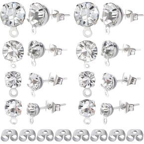 1 Box 160Pcs Rhinestone Earring Post Earring Stud Findings and 160Pcs Brass Butterfly Ear Backs Alloy Posts with Loop for Jewelry Making Supplies DIY Dangle Earrings 4mm 5mm 6mm 8mm