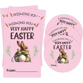 Easter Stickers, Pink Easter Bunny Stickers, 20 Round and 20 Rectangle Stickers for Kids Adults, Easter Decorations Party Favor Labels for Easter Gifts Wrapping Envelopes-C04
