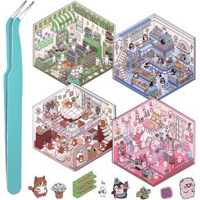 4 Sets DIY 3D House Stickers, 3D House Scene Stickers for Adults Kids, Fun Stacking Miniature Scene for Pass The Time, Cute Fun DIY Improve Imagination