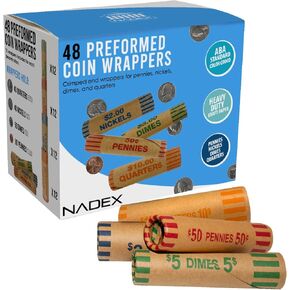 Nadex 48 متنوعًا أغلفة لفة عملة معدنية من Nadex ، 12 كل من النيكل/الدايم/بنسات/أرباع