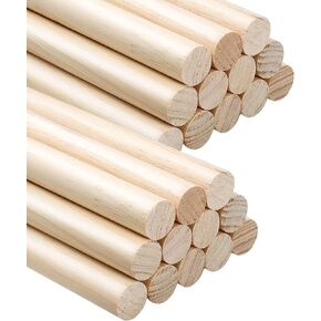 Pack of 4 Dowel Rods 12 Inch Unfinished Wood for Crafting 3/4 Inches Craft Sticks Dowels Bamboo Rod Long Sticks