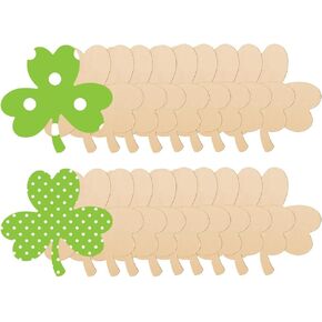AirSnigi 20 PCS 12 بوصة قطع شامروك خشبية غير مكتملة ، حلي عيد القديس باتريك لطلاء Decor Clover Decor Decor Wooden Shamrock Slice لـ DIY Crafts Menced Supplies Supplies