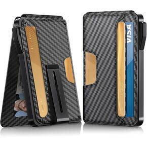 Wallet for Men - Slim Leather Mens Wallet Pop up Card Holder with Money Clip,Credit Card Slots,ID Window - RFID Blocking Minimalist Wallet (Carbon Fiber Black)
