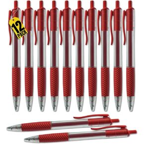 1InTheOffice Retractable Gel Pens, Rollerball, Medium Point 0.7mm, Red Ink, 12 Pack (12)