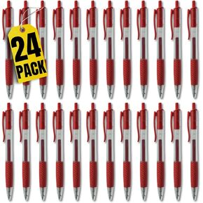 1InTheOffice Retractable Gel Pens, Rollerball, Medium Point 0.7mm, Red Ink, 12 Pack (12)