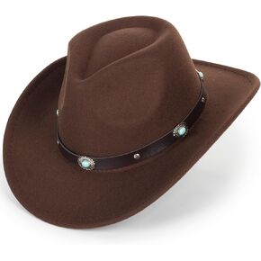 Western Felt-Fedora Cowgirl-Hat for Women Men with Buckle-Belt Bling-Rhinestone Rolled-Up Star Rodeo-Cowboy-Hat