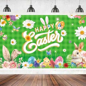 Happy Easter Banner, Large 71" X 43" Colorful Happy Easter Backdrop, Easter Party Backdrop for Photoshoot, Easter Party Decorations Banner for Outside, Easter Background Banners Indoor