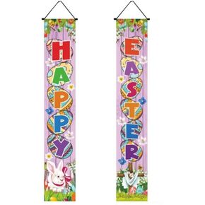 Happy Easter Bunny Porch Sign Easter Hanging Sign with Cute Bunny and Eggs Door Banner, Hello Spring and Happy Easter Porch Banner for Indoor Outdoor Wall Front Door Decor (B)