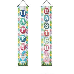 Happy Easter Bunny Porch Sign Easter Hanging Sign with Cute Bunny and Eggs Door Banner, Hello Spring and Happy Easter Porch Banner for Indoor Outdoor Wall Front Door Decor (B) in Kuwait