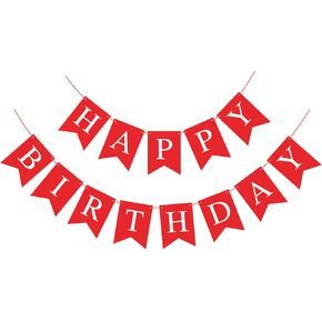 Hooqict Red Happy Birthday Banner Sign for Backdrop Red Birthday Party Decorations for Women Men Party Supplies Wall Door Banner Garland Bunting Flag