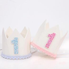 Pink 1st Birthday Crown for Girls - Girls 1st Birthday Decorations, Princess 1st Birthday Hat, Pink and White First Birthday Hat, Cake Smash Props