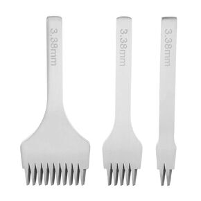 Punch Prong Tool, Pack of 3 White Steel 2/5/10 Punch Prong Tool Set Lacing Stitching Chisel Craft Tools Set DIY Leather Tool for Leather Crafts Punching Working (Spacing 3.85mm)