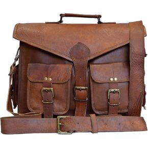 Madosh Genuine Leather Laptop Briefcase Shoulder Messenger Crossbody Bag Business Vintage Brown Handmade Bag