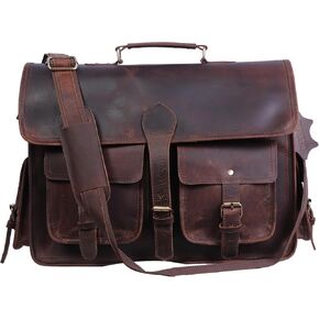 18 inch Brown Buffalo Hunter Leather Laptop Messenger Bag Vintage Briefcase Satchel computer bag Leather Office bag Shoulder bag