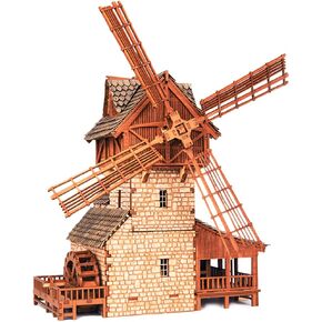لقد بنيت It Wooden Mill - Hybrid Medieval Windmill و Watermill و Workshop - مجموعة بناء للمراهقين والبالغين ، مناسبة للعب مع العائلة -