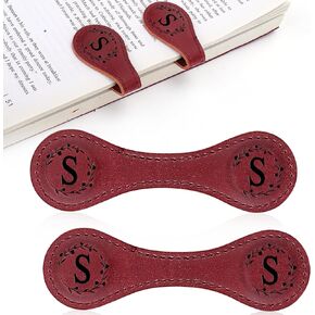 2PCS Magnetic Bookmarks, Magnetic Leather Bookmark with Initial, Double-Sided Magnetic Bookmarks for Women, Bookmark Clip Gift for Book Lover Readers Men Women Teachers Students, Book Accessories (S)