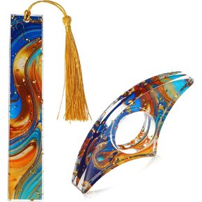 2Pcs Book Page Holder, Thumb Book Mark Holder, Glitter Gilded Marble Bookmark with Tassels Handmade Transparent Page Marker Book Accessories Xmas Gift for Women Read Lovers Teachers(Black)