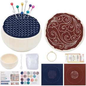 FREEBLOSS 2 Set Sashiko Kit Embroidery Needlepoint with Japanese Pattern Sashiko Fabric Sashiko Thread and Needles Hand Embroidery Kit Sashiko Supplies for Hand Sewing Lover Embroidery Practice Kit